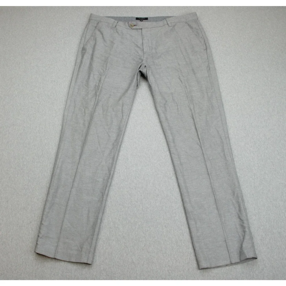 Ted Baker Pants Mens 36R Gray Stretch Flat Front Straight Dress